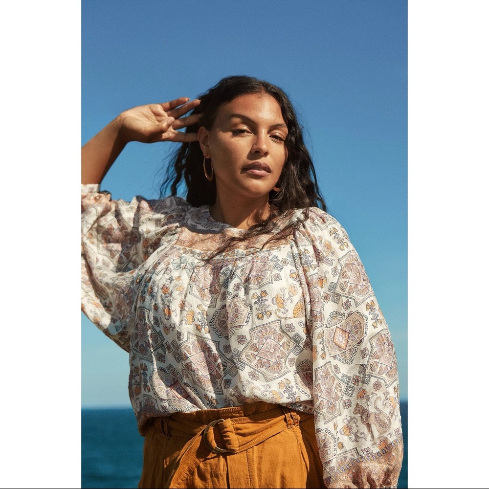 Anthropologie Flora Silk Blouse Neutral Size Small NWT - Picture 5 of 6